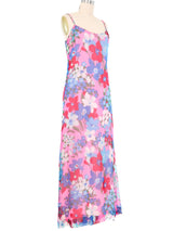 Adele Simpson Layered Chiffon Neon Floral Midi Dress Dress arcadeshops.com