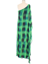 Mr. Blackwell One Shoulder Green Striped Gown Dress arcadeshops.com