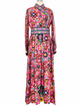 1960s Oscar de la Renta Fuchsia Floral Silk Gown Dress arcadeshops.com