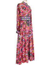 1960s Oscar de la Renta Fuchsia Floral Silk Gown Dress arcadeshops.com