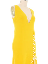 Christian Dior Yellow Knit Lace Up Dress Dress arcadeshops.com