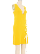 Christian Dior Yellow Knit Lace Up Dress Dress arcadeshops.com