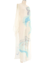 1970s Sheer Hand Painted Silk Caftan Dress arcadeshops.com