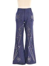 1970s Studded Lightning Bolt Denim Bell Bottoms Bottom arcadeshops.com