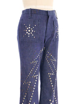 1970s Studded Lightning Bolt Denim Bell Bottoms Bottom arcadeshops.com