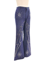 1970s Studded Lightning Bolt Denim Bell Bottoms Bottom arcadeshops.com