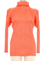 Issey Miyake Pleats Please Coral Mock Neck Top Top arcadeshops.com