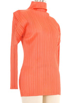 Issey Miyake Pleats Please Coral Mock Neck Top Top arcadeshops.com