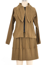 1980s Issey Miyake Pleated Khaki Skirt Ensemble Suit arcadeshops.com