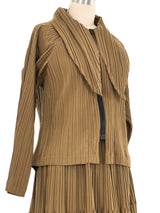 1980s Issey Miyake Pleated Khaki Skirt Ensemble Suit arcadeshops.com
