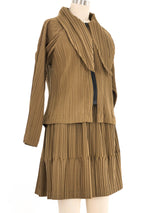 1980s Issey Miyake Pleated Khaki Skirt Ensemble Suit arcadeshops.com