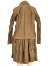 1980s Issey Miyake Pleated Khaki Skirt Ensemble Suit arcadeshops.com