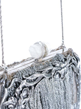 Marchesa Silver Beaded Fringe Minaudiere Bag Accessory arcadeshops.com