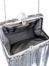 Marchesa Silver Beaded Fringe Minaudiere Bag Accessory arcadeshops.com