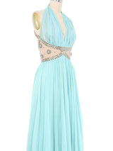 Richilene Aqua Embellished Chiffon Halter Gown Dress arcadeshops.com