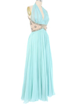 Richilene Aqua Embellished Chiffon Halter Gown Dress arcadeshops.com
