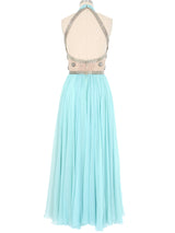 Richilene Aqua Embellished Chiffon Halter Gown Dress arcadeshops.com