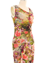 Jean Paul Gaultier Ruched Floral Mesh Dress Dress arcadeshops.com