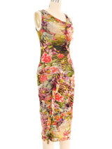 Jean Paul Gaultier Ruched Floral Mesh Dress Dress arcadeshops.com