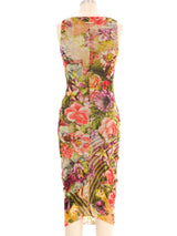 Jean Paul Gaultier Ruched Floral Mesh Dress Dress arcadeshops.com