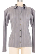 Issey Miyake Pleats Please Silver Long Sleeve Button Up Top arcadeshops.com