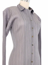 Issey Miyake Pleats Please Silver Long Sleeve Button Up Top arcadeshops.com