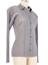 Issey Miyake Pleats Please Silver Long Sleeve Button Up Top arcadeshops.com