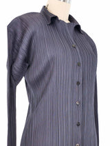 Issey Miyake Pleats Please Gray Long Sleeve Button Up Top arcadeshops.com
