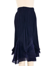 Issey Miyake Navy Pleated Ruffle Midi Skirt Bottom arcadeshops.com