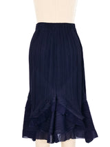 Issey Miyake Navy Pleated Ruffle Midi Skirt Bottom arcadeshops.com