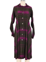 Issey Miyake Pleats Please Brown And Magenta Striped Shirt Dress Dress arcadeshops.com