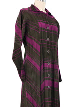 Issey Miyake Pleats Please Brown And Magenta Striped Shirt Dress Dress arcadeshops.com