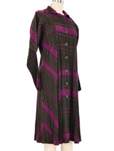 Issey Miyake Pleats Please Brown And Magenta Striped Shirt Dress Dress arcadeshops.com