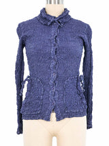 Issey Miyake Crinkle Blue Long Sleeve Button Up Top arcadeshops.com