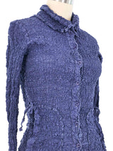 Issey Miyake Crinkle Blue Long Sleeve Button Up Top arcadeshops.com
