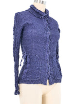 Issey Miyake Crinkle Blue Long Sleeve Button Up Top arcadeshops.com