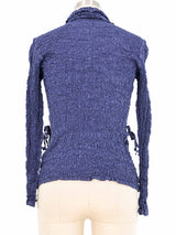 Issey Miyake Crinkle Blue Long Sleeve Button Up Top arcadeshops.com