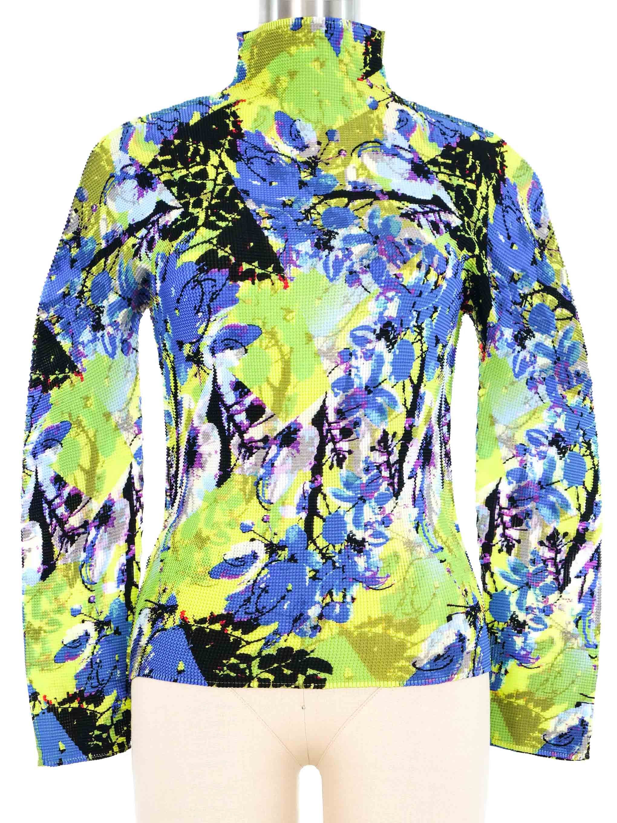 ISSEY MIYAKE Floral Print Sleeveless Pleated Cut tops IM42FJ232 black yellow green 2