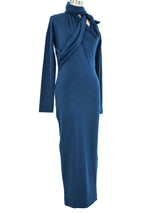 Romeo Gigli Teal Jersey Midi Dress Dress arcadeshops.com