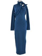 Romeo Gigli Teal Jersey Midi Dress Dress arcadeshops.com
