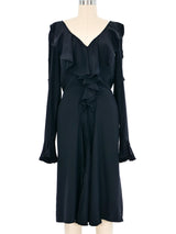 2001 Yves Saint Laurent Black Silk Ruffle Midi Dress Dress arcadeshops.com