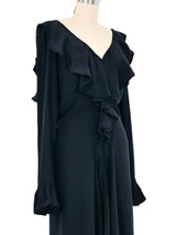 2001 Yves Saint Laurent Black Silk Ruffle Midi Dress Dress arcadeshops.com