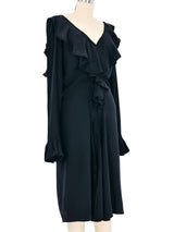2001 Yves Saint Laurent Black Silk Ruffle Midi Dress Dress arcadeshops.com