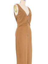 Dolce & Gabbana Tan Deep V Maxi Dress Dress arcadeshops.com