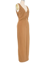 Dolce & Gabbana Tan Deep V Maxi Dress Dress arcadeshops.com