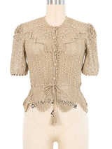 Natural Crochet Peplum Button Front Top Top arcadeshops.com