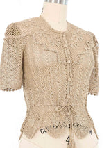 Natural Crochet Peplum Button Front Top Top arcadeshops.com