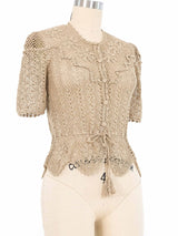 Natural Crochet Peplum Button Front Top Top arcadeshops.com