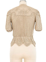 Natural Crochet Peplum Button Front Top Top arcadeshops.com