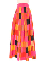 Patchwork Linen Maxi Skirt Bottom arcadeshops.com